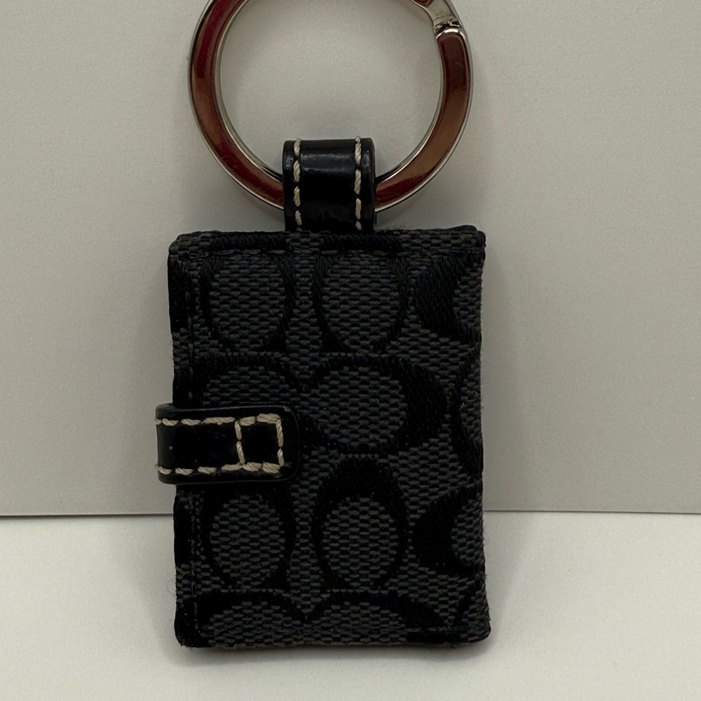 Coach Black Signature Jacquard Keychain Wallet with Silver Buckle - Picture 3 of 7